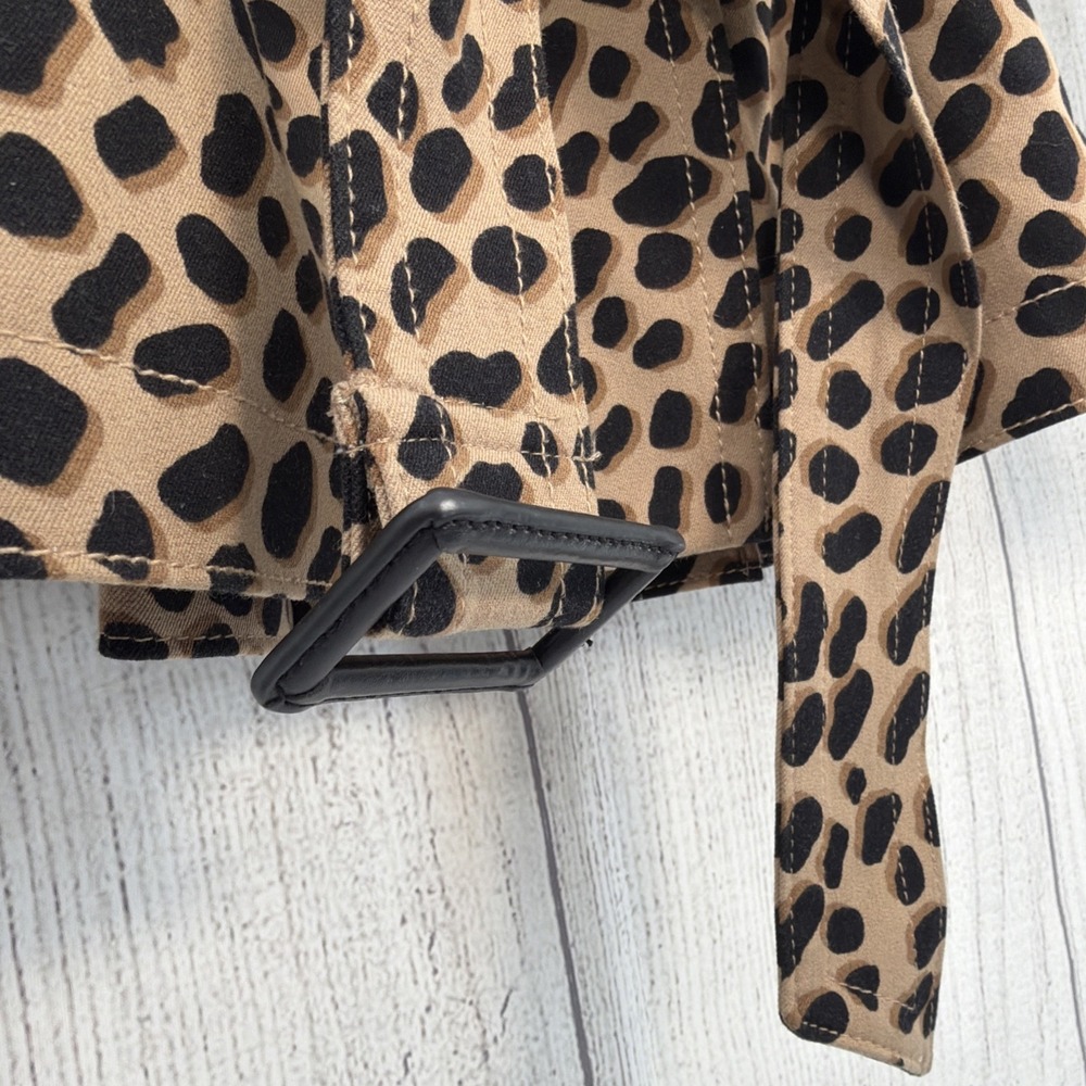 Ann Taylor Jacket Womens 6 Black Tan Cheetah Leopard Animal Print Belted Coat - Picture 2 of 14
